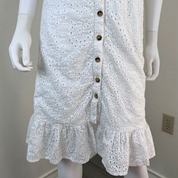 Helly Molly Adalusia Size S White Eyelet Ruffle Embroidered Cotton Midi Dress - Picture 4 of 17